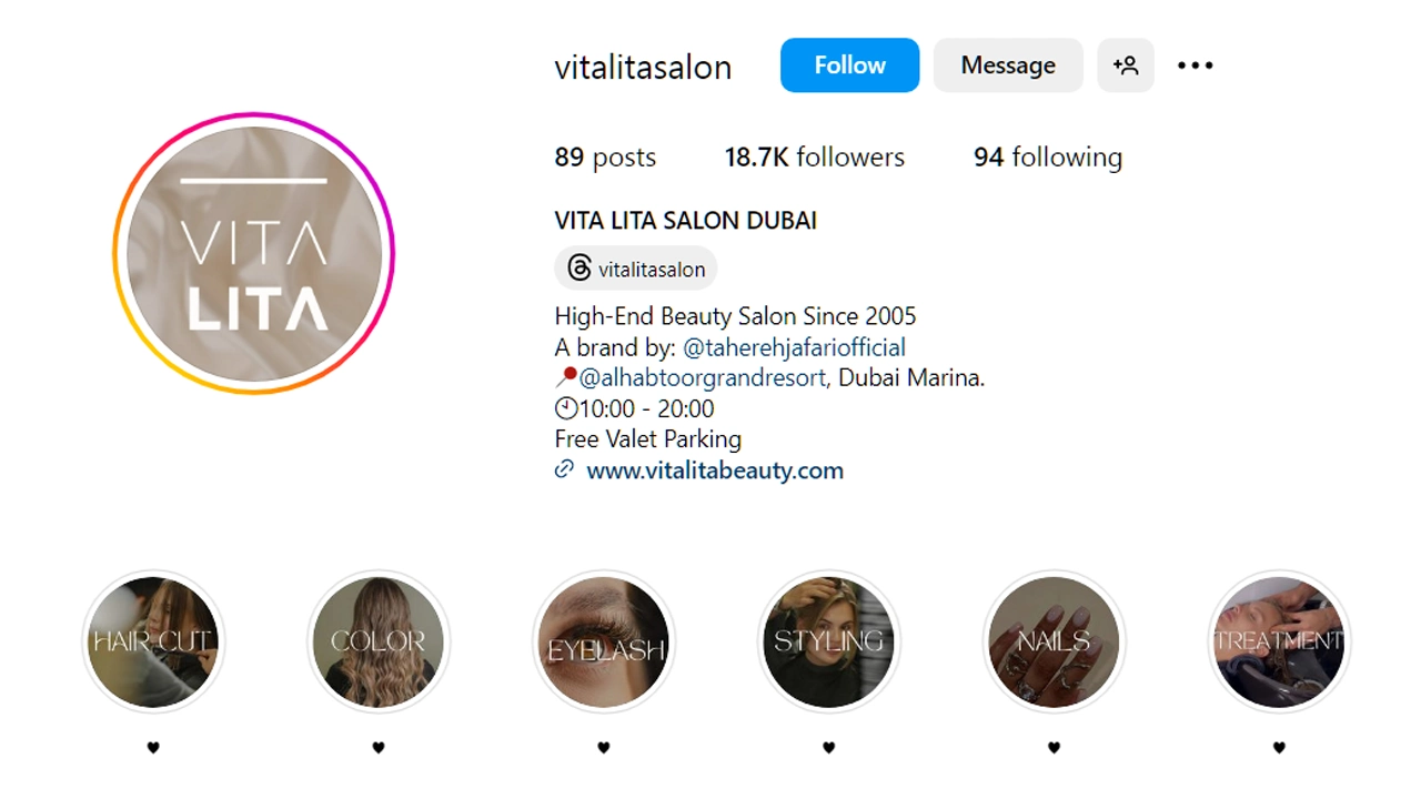 پیج اینستاگرام سالن زیبایی ویتالیتا (Vita Lita) در دبی